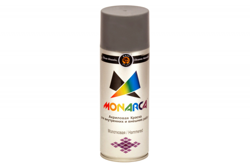 Краска универсальная аэрозольная акриловая Eastbrand Monarca молотковая серебряная  520 мл. 