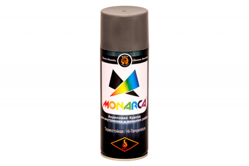 Краска универсальная аэрозольная акриловая Eastbrand Monarca Термостойкая серебряная 520 мл.