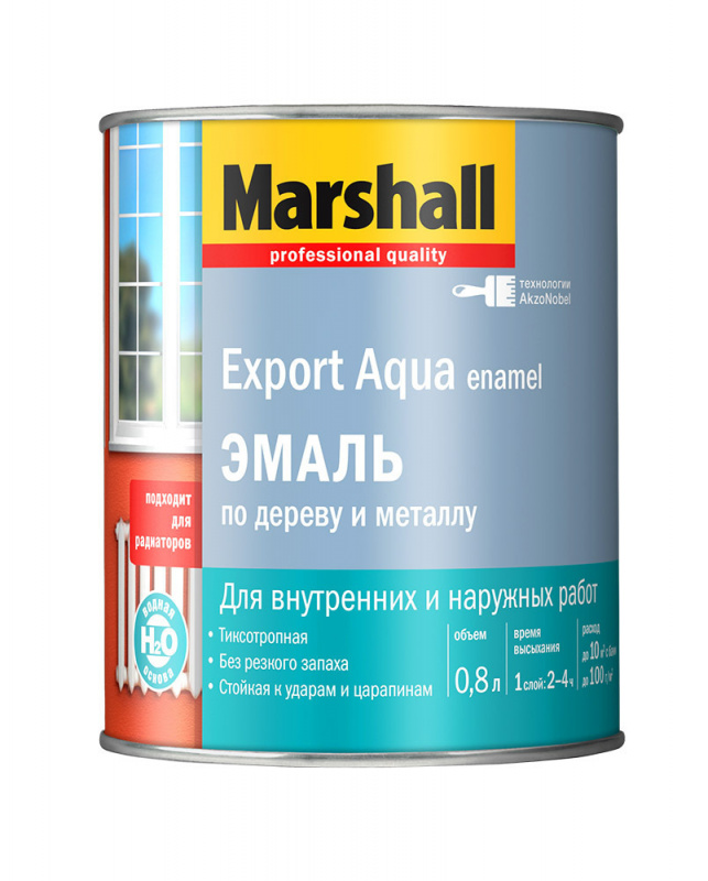 Эмаль для дерева и металла водная Marshall Export Aqua полуматовая черная 0,8 л.