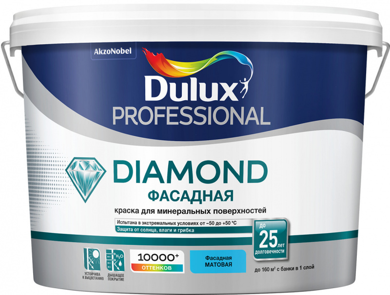 Краска фасадная водно-дисперсионная Dulux Diamond гладкая база BW 10 л.