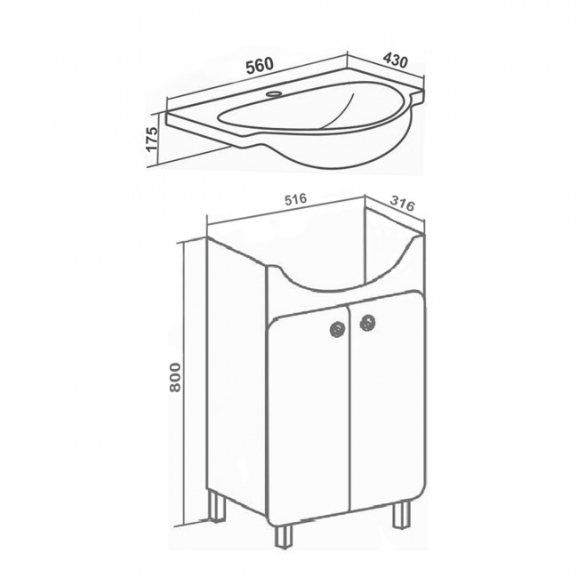 Тумба под умывальник для ванной комнаты Runo Капри 55 напольная белая