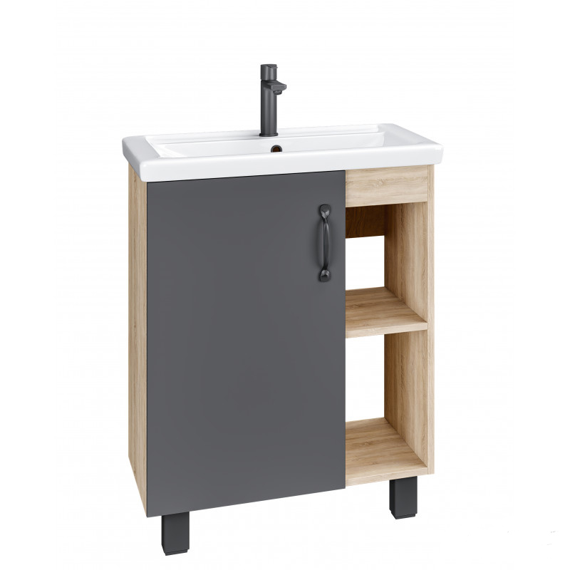 Тумба под умывальник для ванной комнаты Grossman Флай 60 106002 напольная, серая, дуб сонома